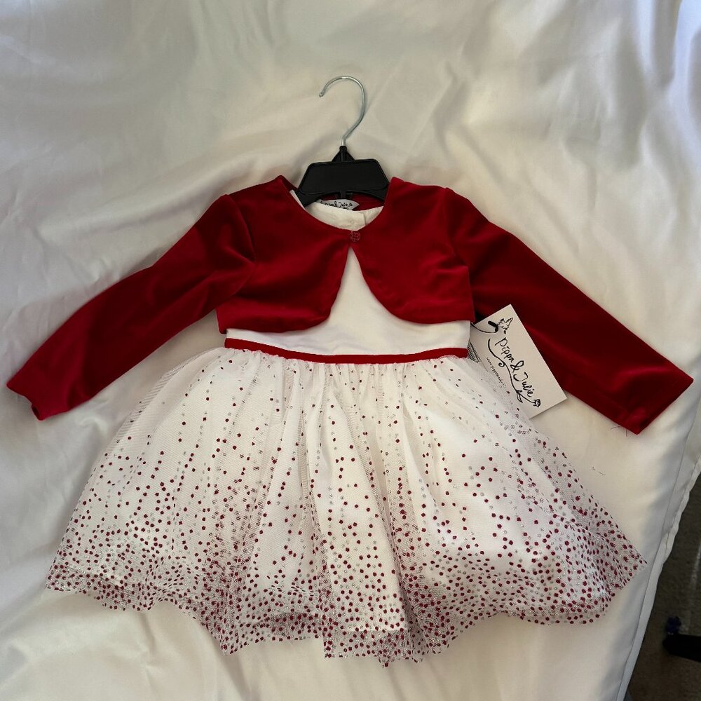 Pippa & Julie Festive Dress with Jacket, Bloomers, Burgundy/White
